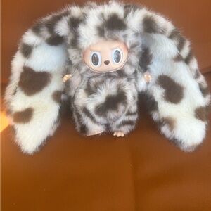 Custom Labubu Bunny with Long Ears - White and Brown Lulu logo Faux Fur